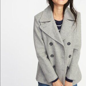 Old Navy Grey Soft Brushed Wool Blend Double Breasted Pea Coat